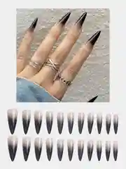Черный накладные ногти с дизайном, 24 штуки, с клеем для ногтей