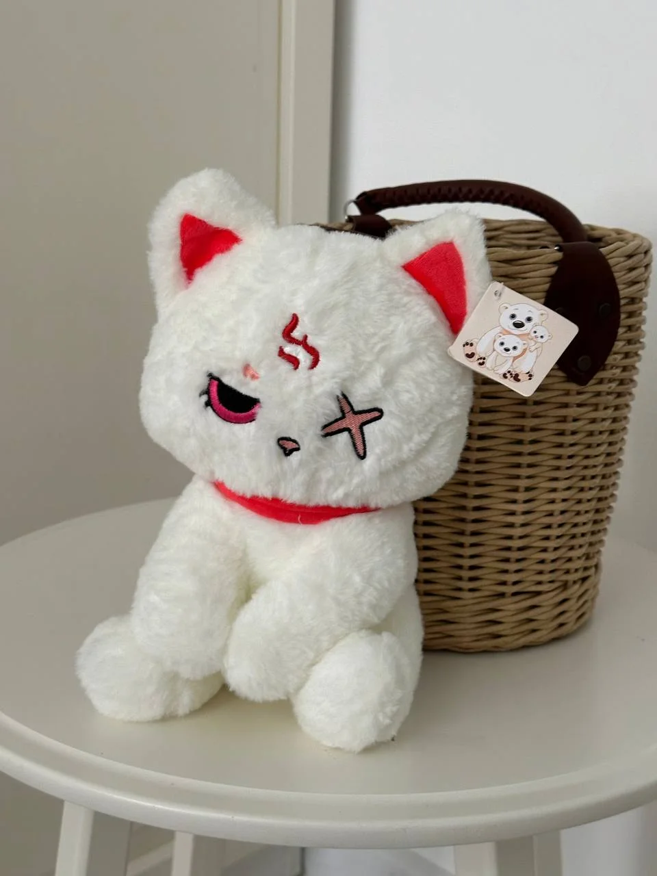 Белый мягкая игрушка кошка аниме воитель 26 см высота в костюме милый яркий монстр