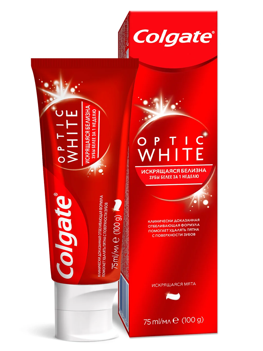Зубная паста Colgate Optic White Искрящаяся мята, отбеливающая, 75 мл, 2 шт