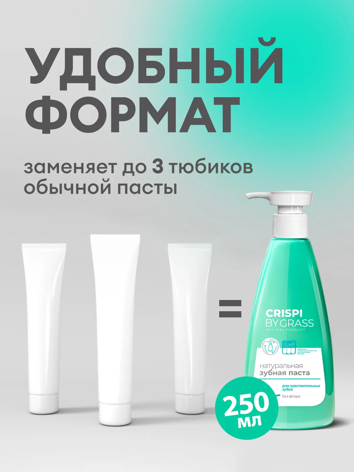 Зубная паста с дозатором Crispi, для чувствительных зубов, 2 шт, 500 мл