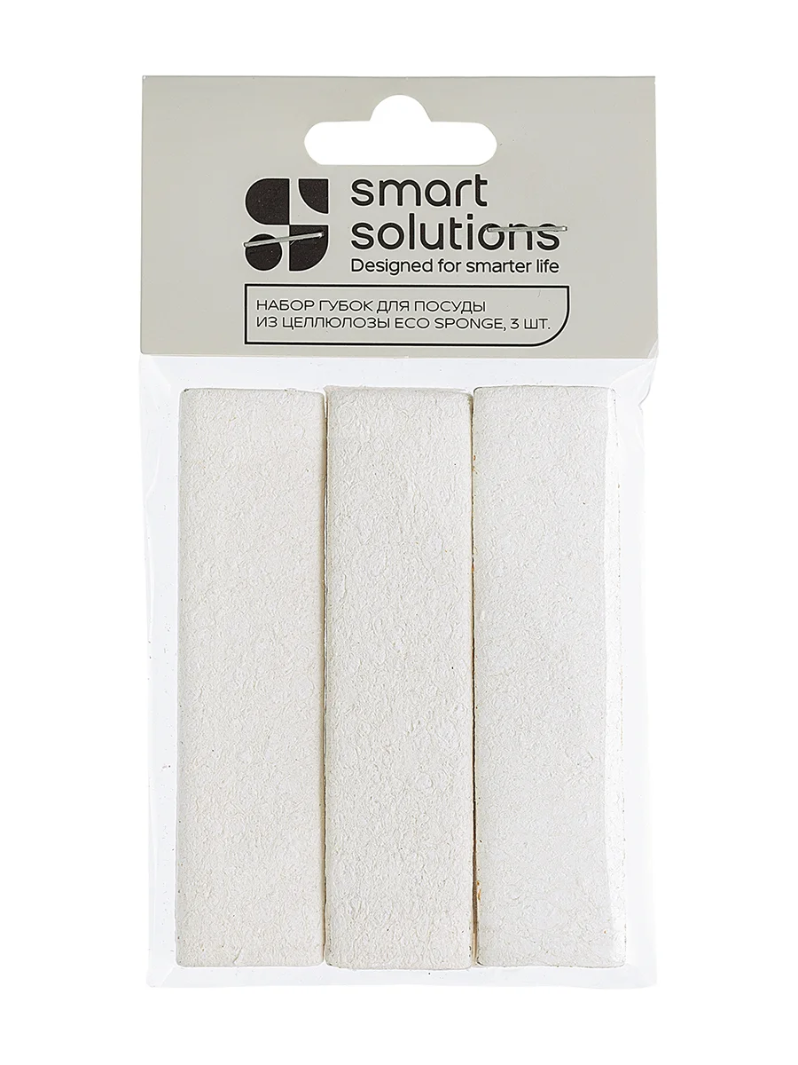 Губка для посуды из целлюлозы Eco Sponge белая экологичная, набор из 3 шт