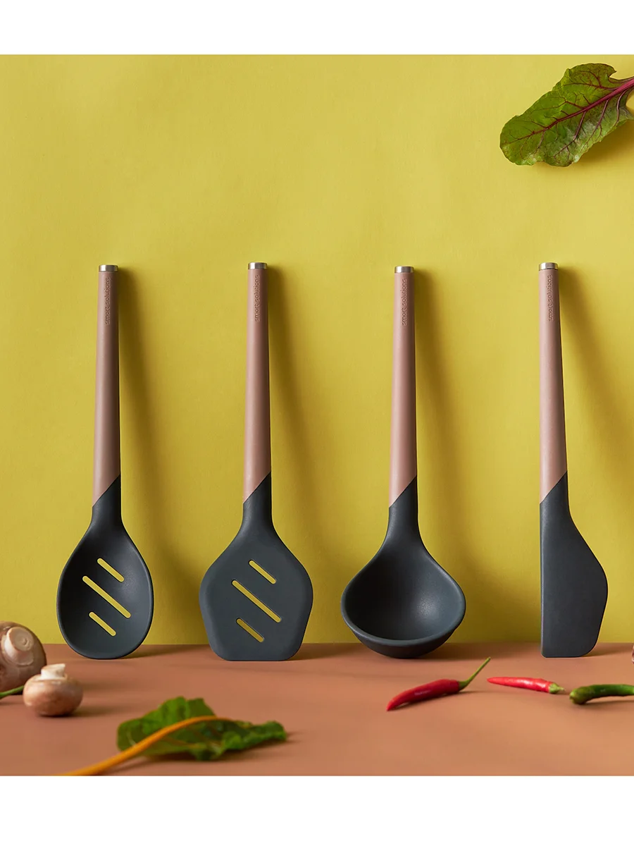 Лопатка-шумовка силиконовая кулинарная с прорезями 32 см SmartChef капучино-графит