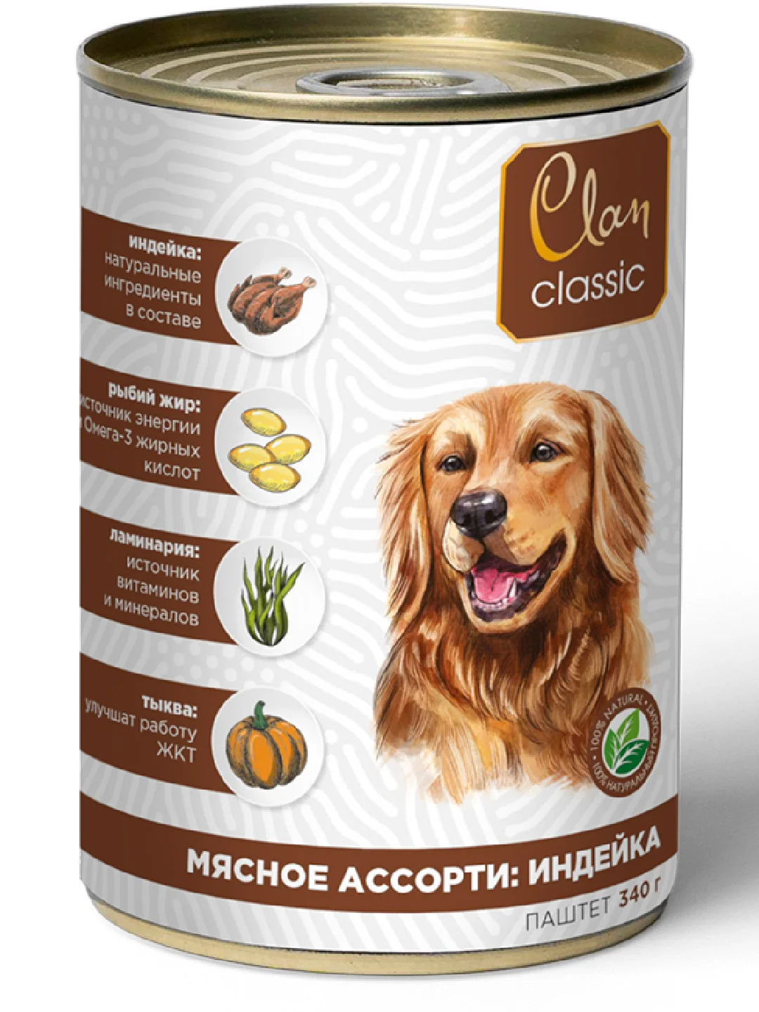 Корм влажный CLAN Classic для собак Мясное ассорти, паштет, ж/б 340г, 9 шт