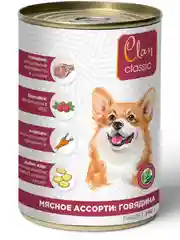 Корм влажный CLAN Classic для собак Мясное ассорти, паштет, ж/б 340г, 9 шт