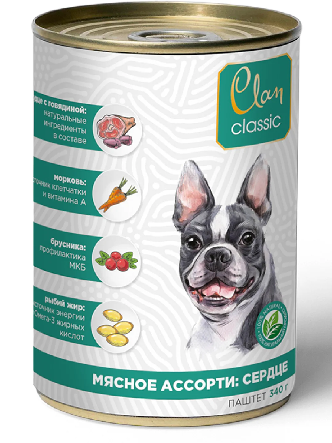 Корм влажный CLAN Classic для собак Мясное ассорти, паштет, ж/б 340г, 9 шт