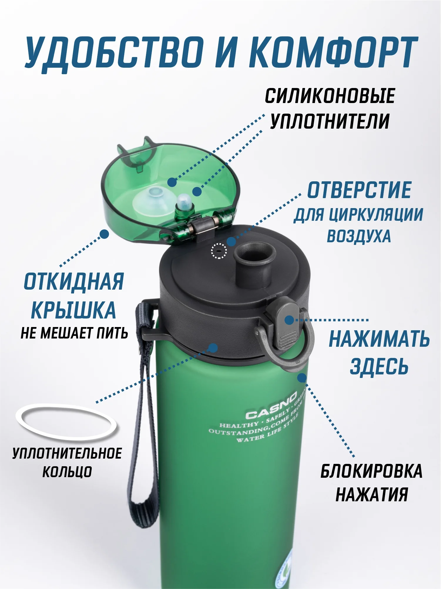 Зеленый бутылка для воды Casno 400мл, 560 мл, 1050 мл / Спортивная бутылка для воды и напитков