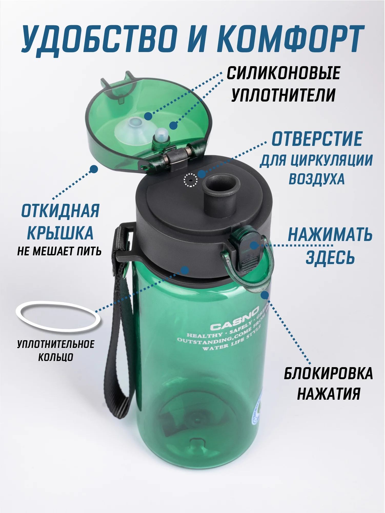 Золотистый хаки бутылка для воды Casno 400мл, 560 мл, 1050 мл / Спортивная бутылка для воды и напитков