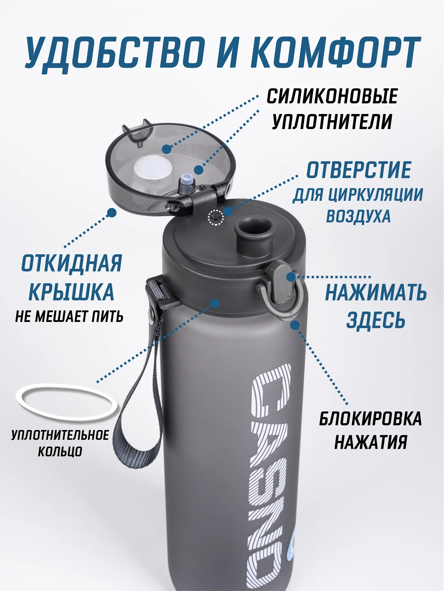 Серебряный бутылка для воды Casno 400мл, 560 мл, 1050 мл / Спортивная бутылка для воды и напитков