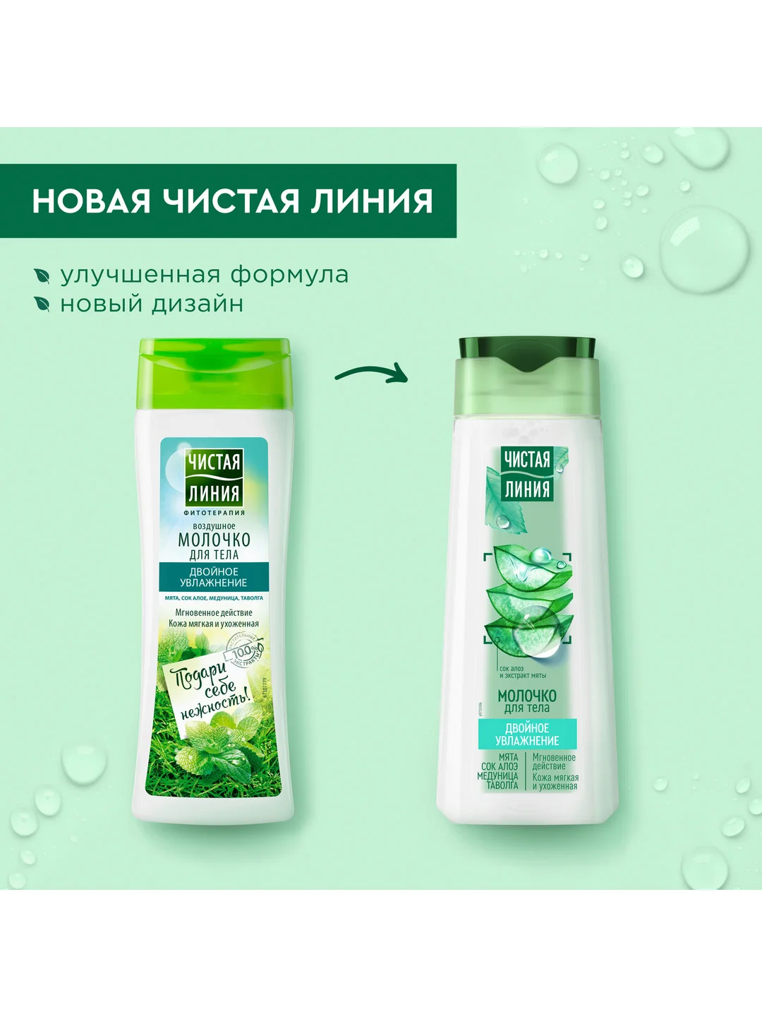 Молочко для тела легкое Чистая линия "Двойное увлажнение", медуница и таволга, 250 мл