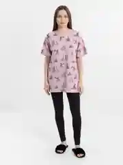 Розовый домашний женский костюм с лосинами и удлиненной туникой