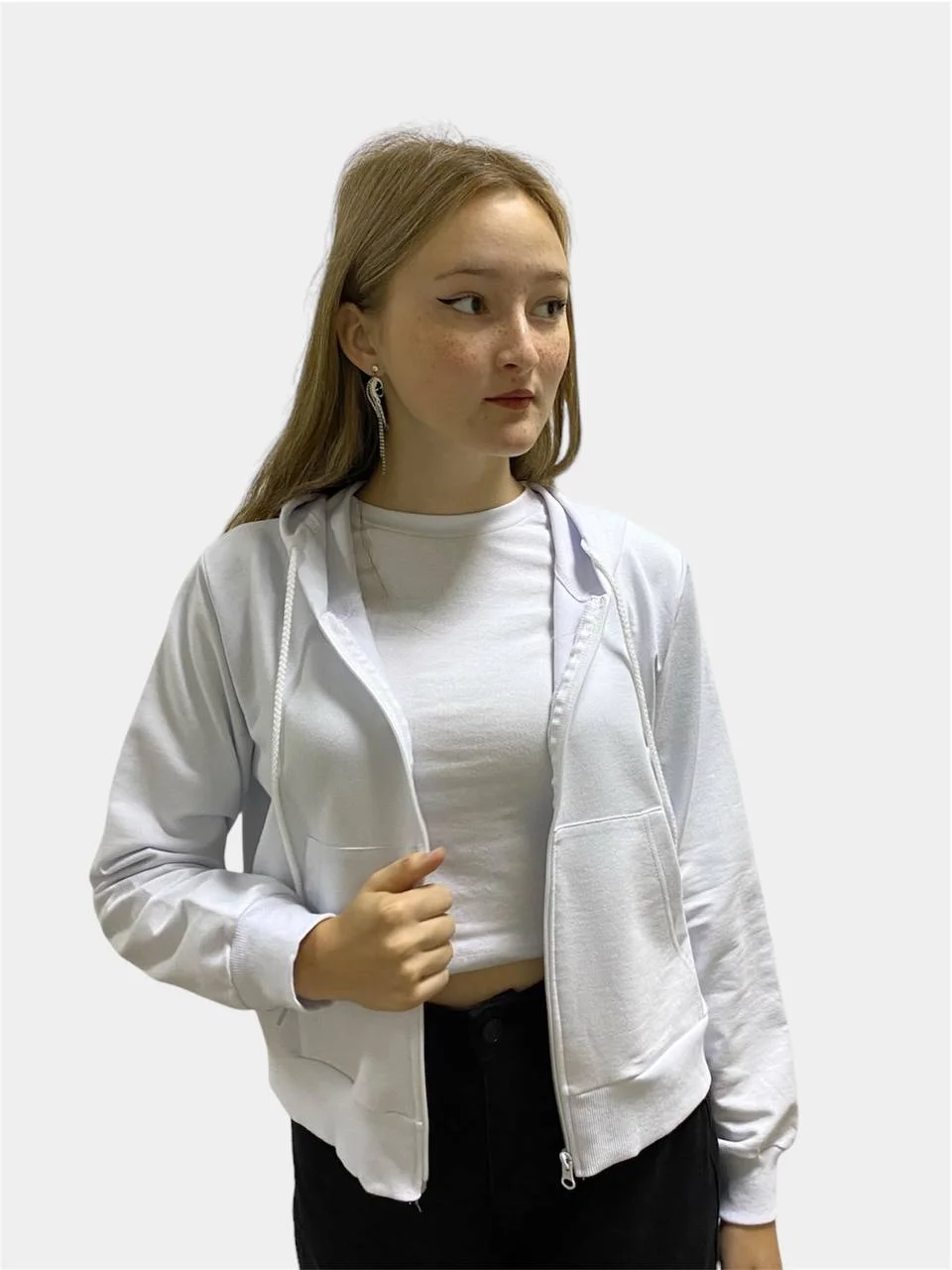Белый зип худи, кофта на молнии, толстовка, белая, черная