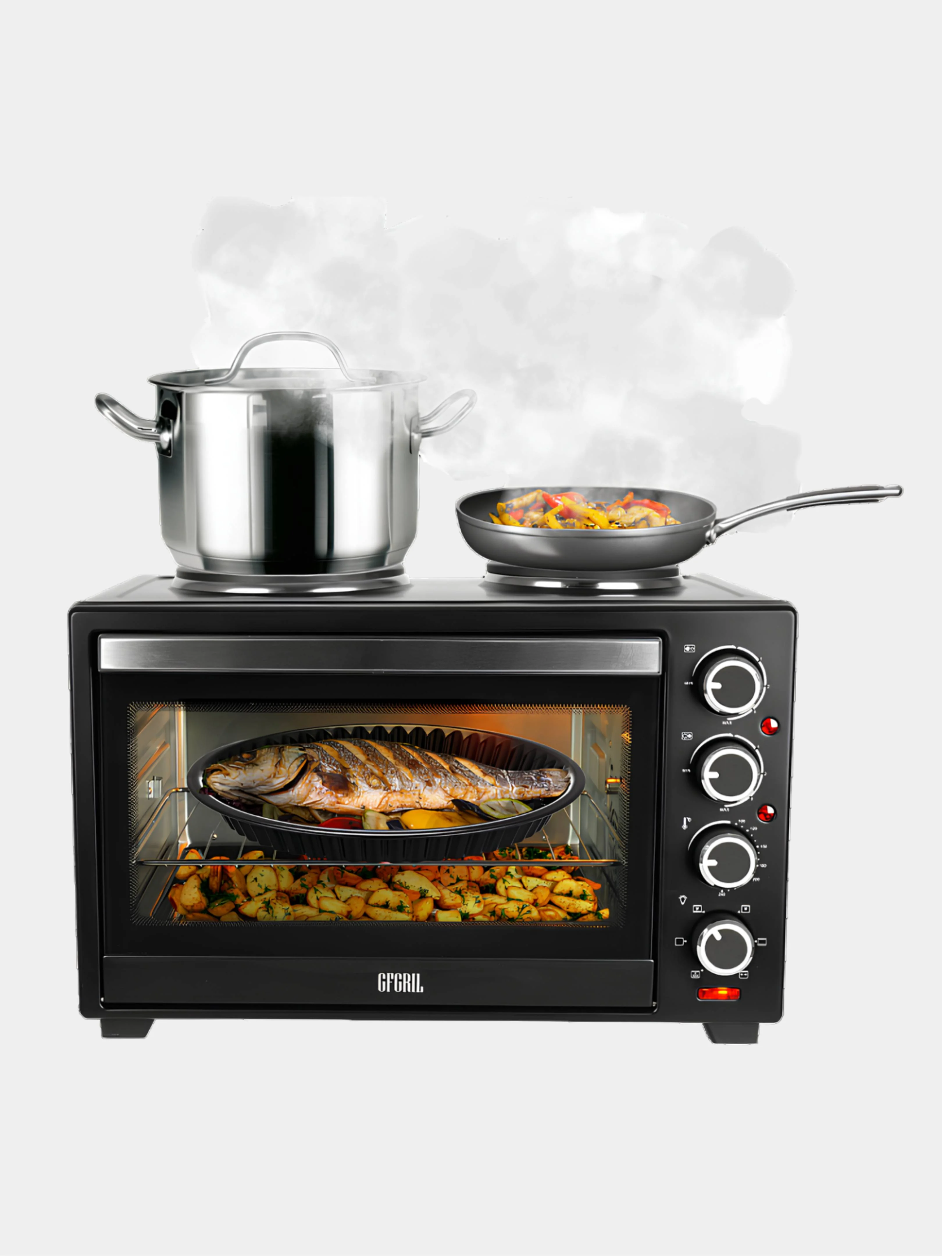 Мини-печь с двумя конфорками и шашлычницей GFGRIL GFO-40