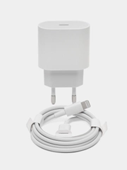 Зарядный комплект для iPhone USB-C, 20 W, кабель Type-C - Lightning, 20 Вт, белый