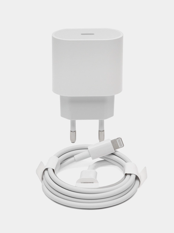 Зарядный комплект для iPhone USB-C, 20 W, кабель Type-C - Lightning, 20 Вт, белый