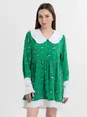 Зеленый платье женское летнее , белый воротник