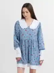 Голубой платье женское летнее , белый воротник