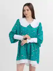 Лесной зеленый платье женское летнее , белый воротник