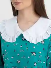 Лесной зеленый платье женское летнее , белый воротник