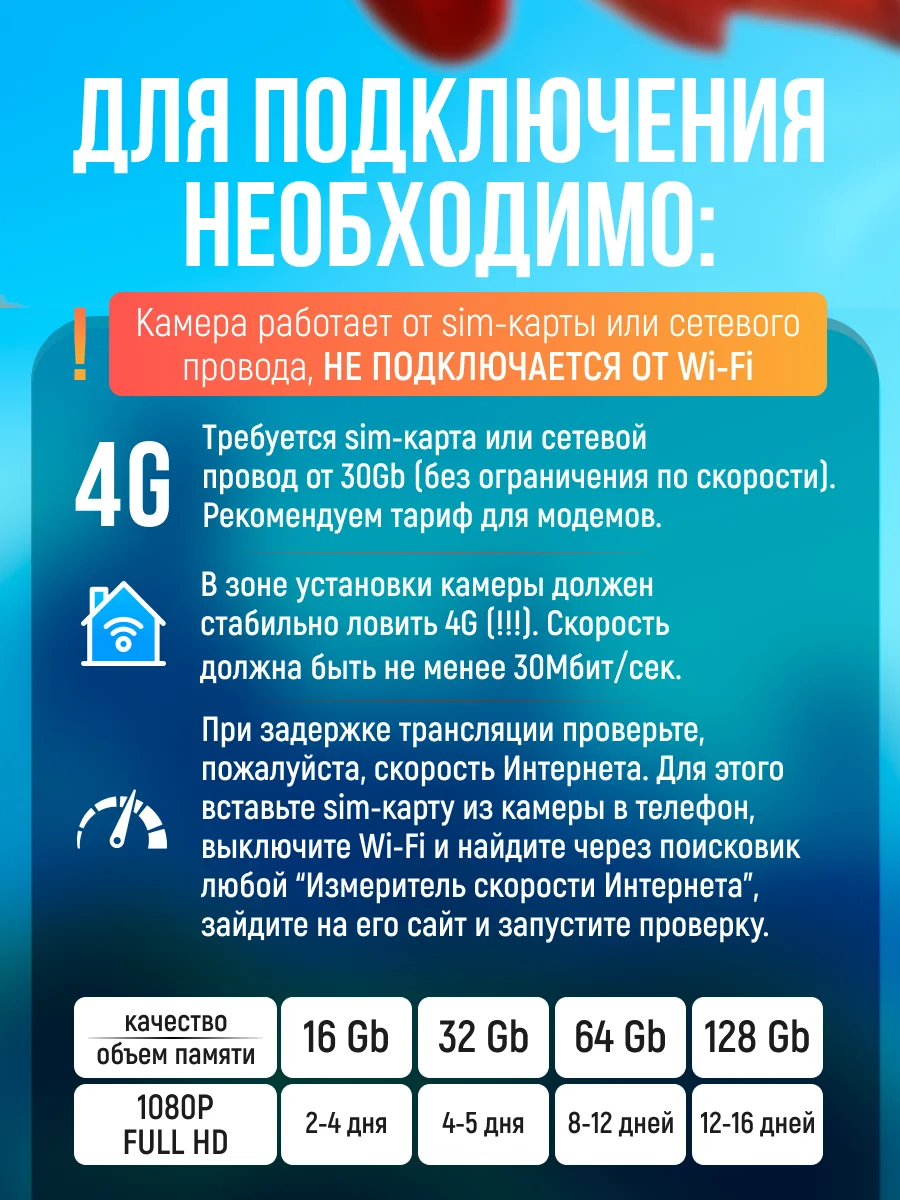 Камера видеонаблюдения 4G уличная с сим картой, 3МП