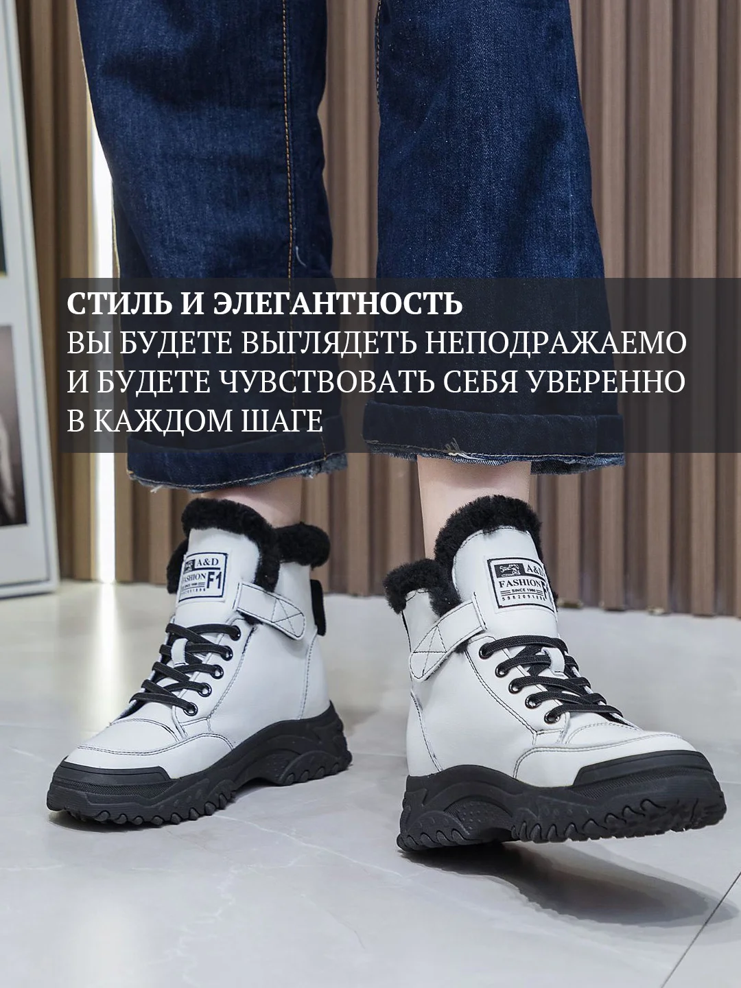 Белый ботинки женские, зимние, утепленные, из воловьей кожи и натуральной кожи