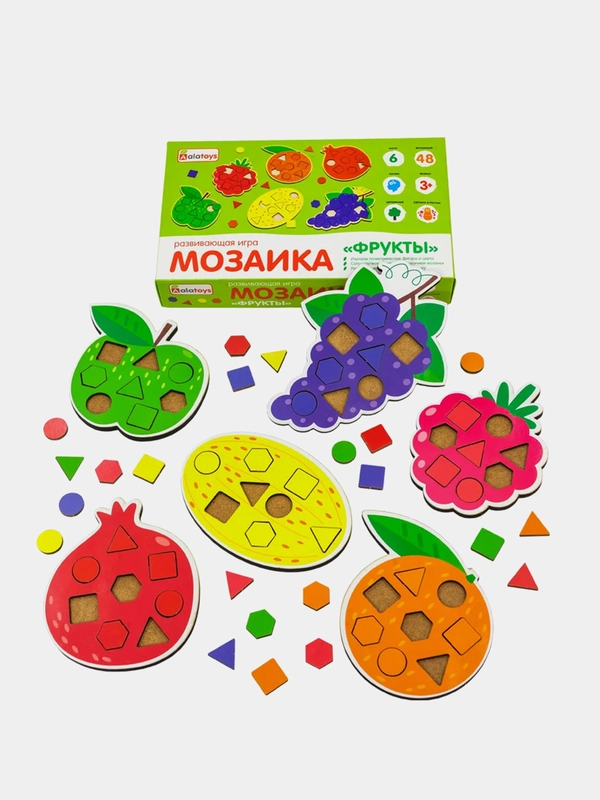 Мозаика Alatoys "Фрукты", 6 фруктов, 8 деталей к каждому