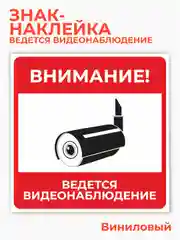 Знак ведется видеонаблюдение, наклейка видеокамера наблюдения - 15х15 см