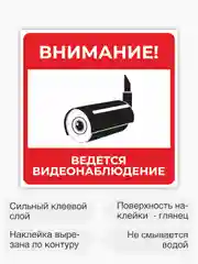 Знак ведется видеонаблюдение, наклейка видеокамера наблюдения - 15х15 см