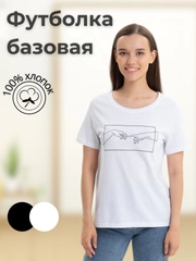 Базовая футболка черная женская SAYME с принтом под джинсы, шорты, хлопок 100%