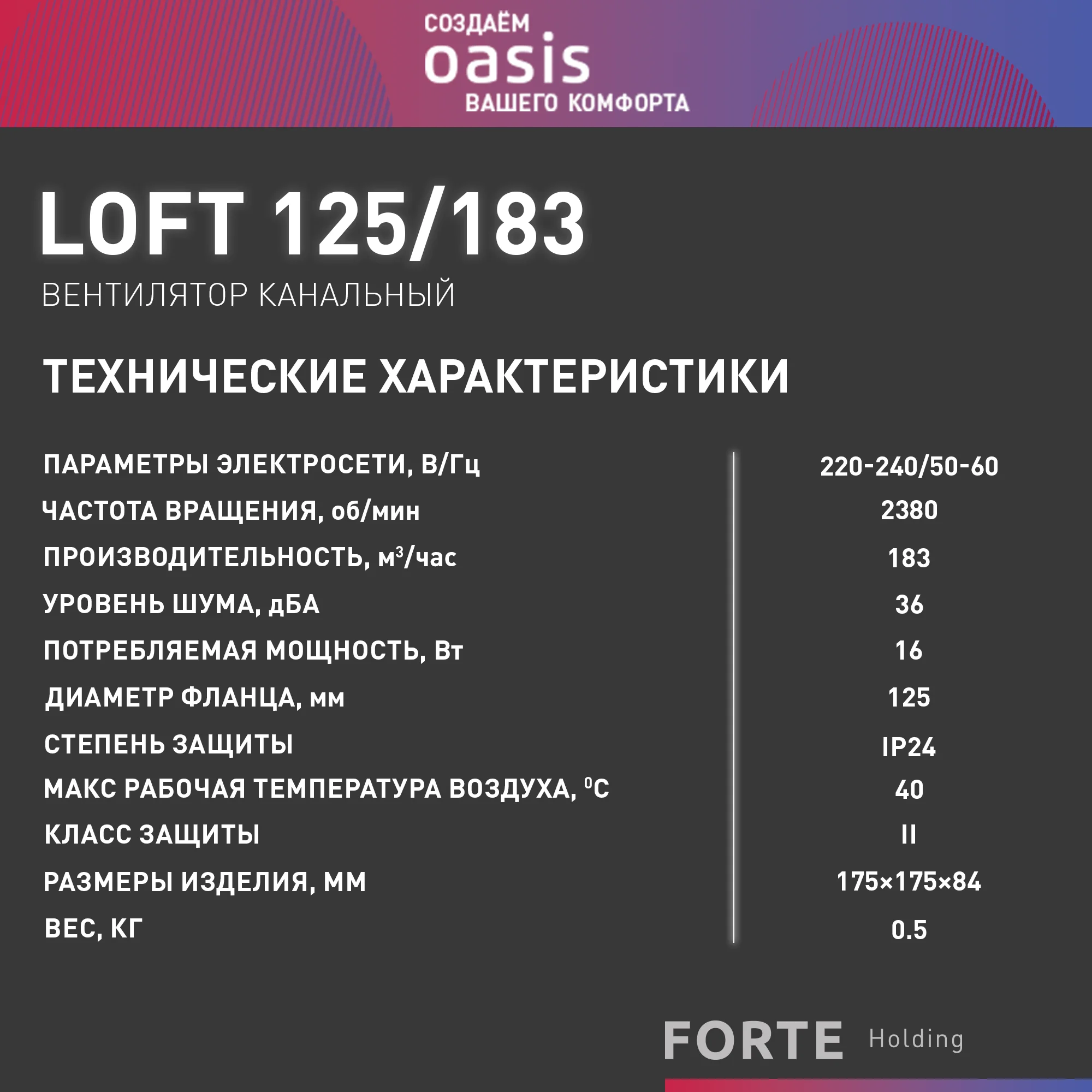 Белый электровентилятор осевой канальный бытовой "making Oasis everywhere" Loft 125/183