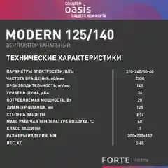 Белый электровентилятор осевой канальный бытовой "making Oasis everywhere" Modern 125/140