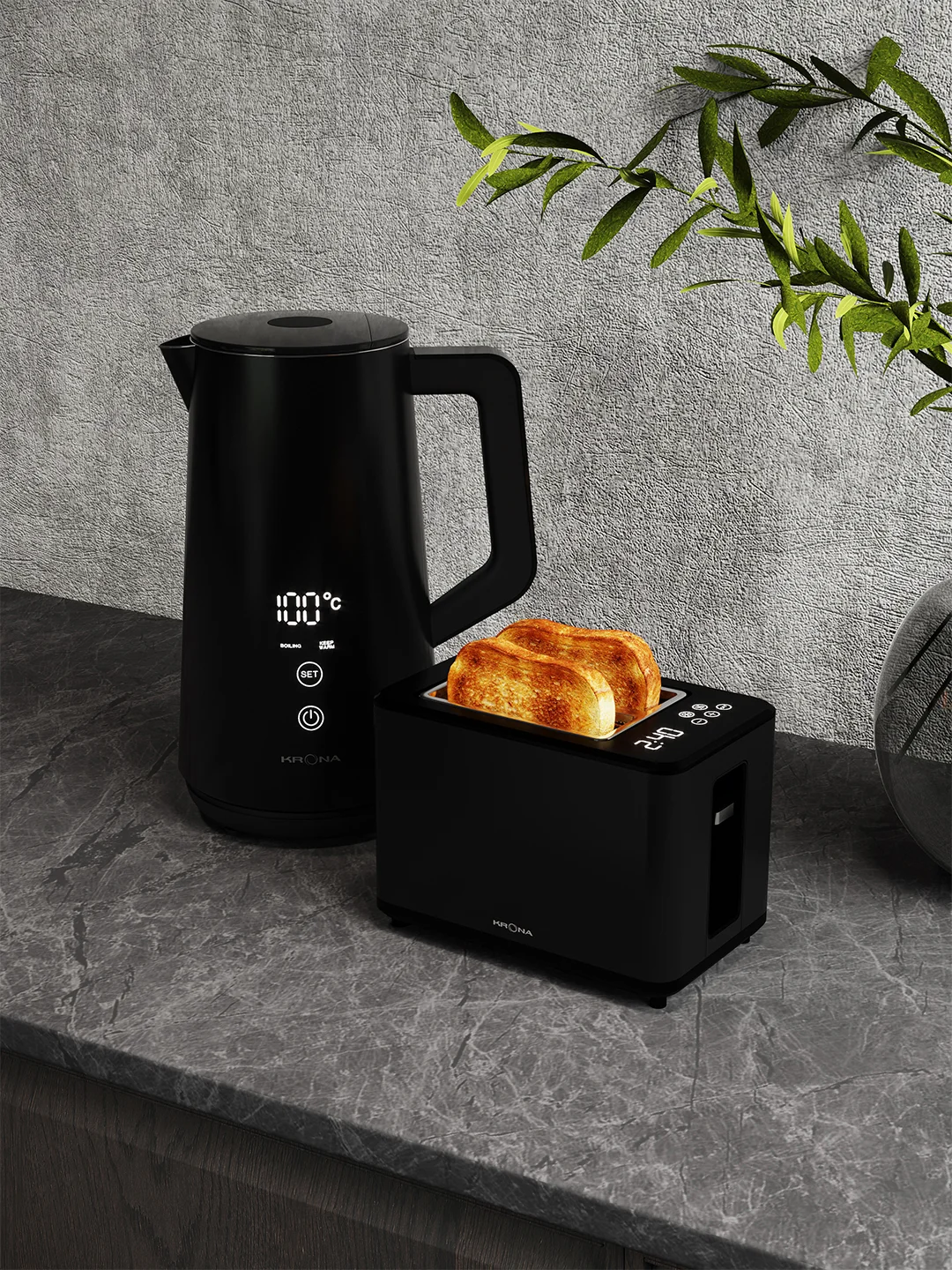 Тостер для хлеба KRONA Digitaler Black электрический, 2 слота