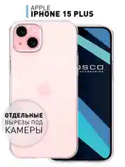 Чехол + стекло для iPhone 15 Plus силиконовый ROSCO прозрачный с бортиком- защитой камер
