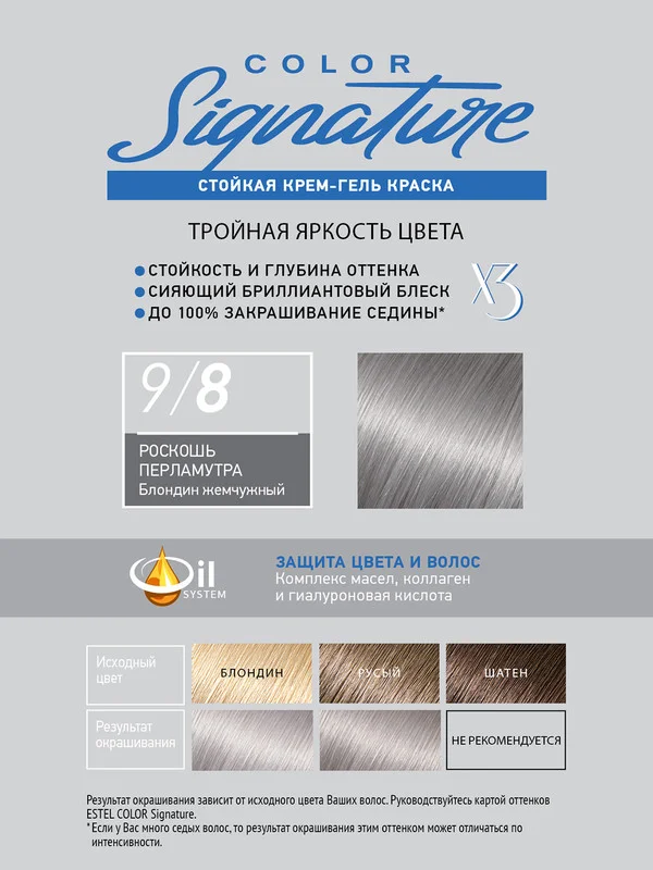 Стойкая крем-гель краска для волос ESTEL COLOR Signature "Роскошь перламутра", 9/8