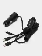 Автомобильное зарядное устройство TRANYOO 2USB + встроенный телескопический провод зарядки