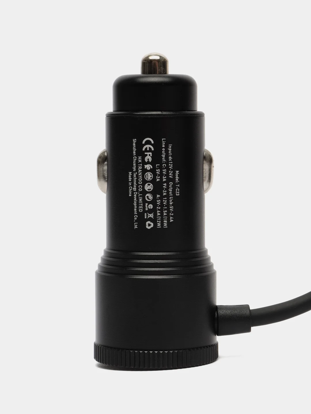 Автомобильное зарядное устройство TRANYOO 2USB + встроенный телескопический провод зарядки