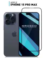 Фиолетовый чехол + стекло для iPhone 15 Pro Max противоударный силиконовый ROSCO прозрачный с углами
