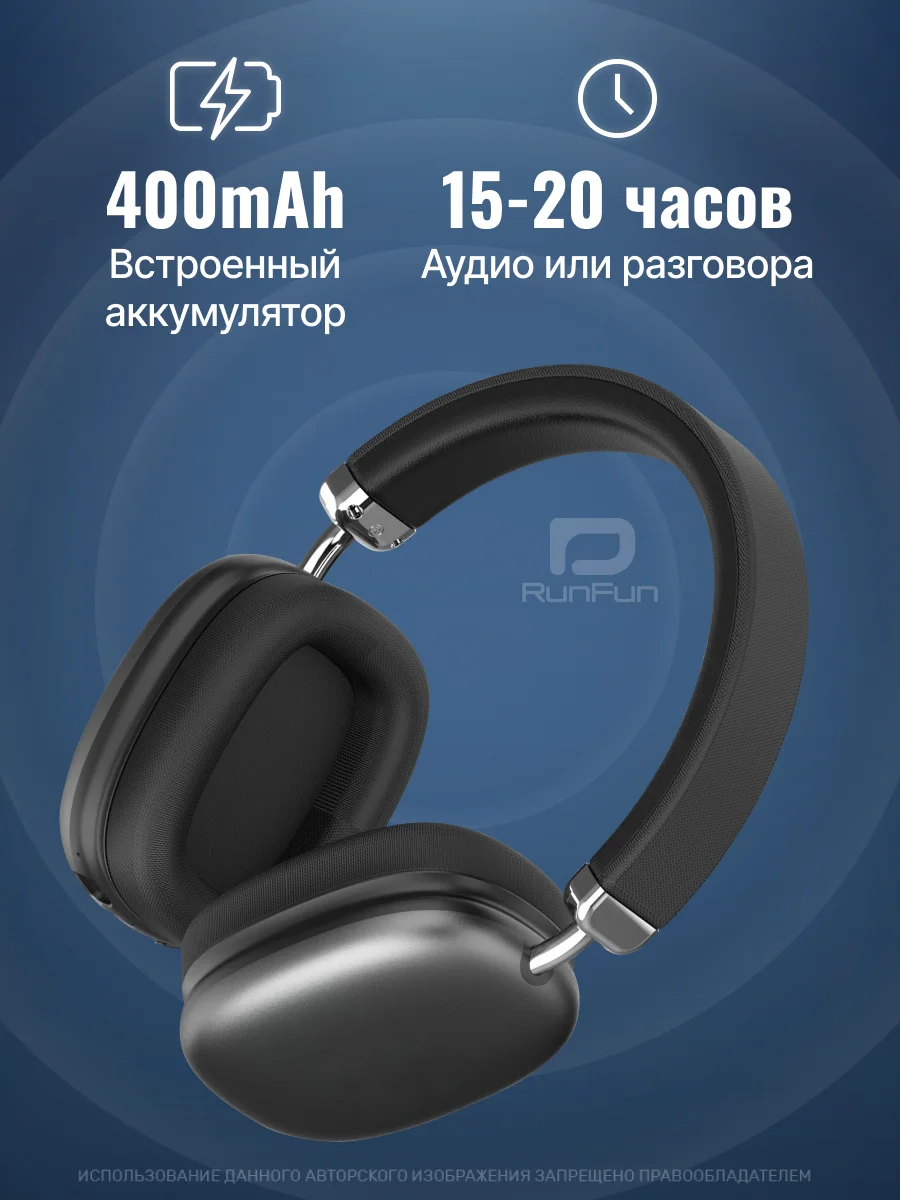 Наушники беспроводные полноразмерные, накладные, с микрофоном