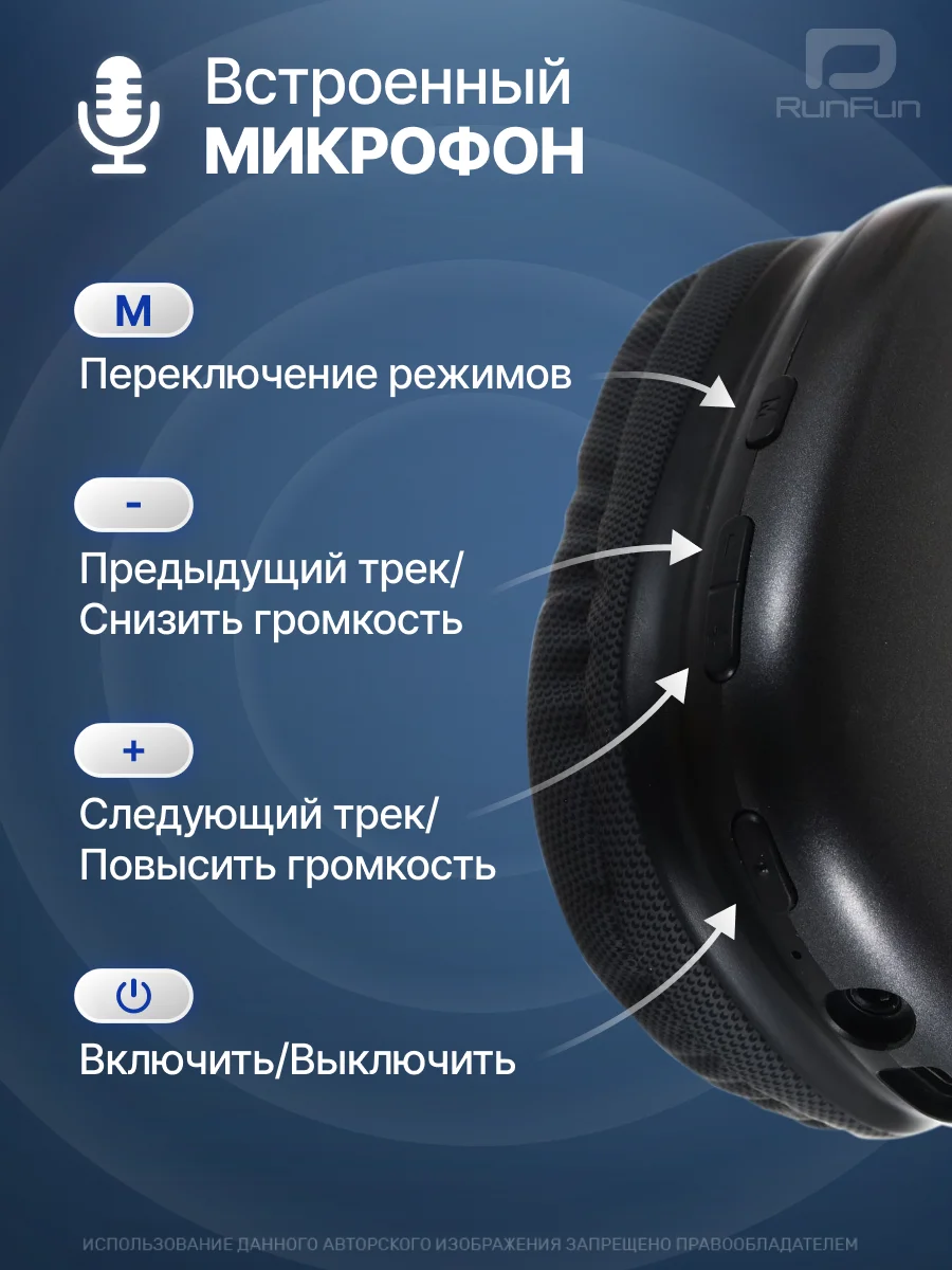 Наушники беспроводные полноразмерные, накладные, с микрофоном