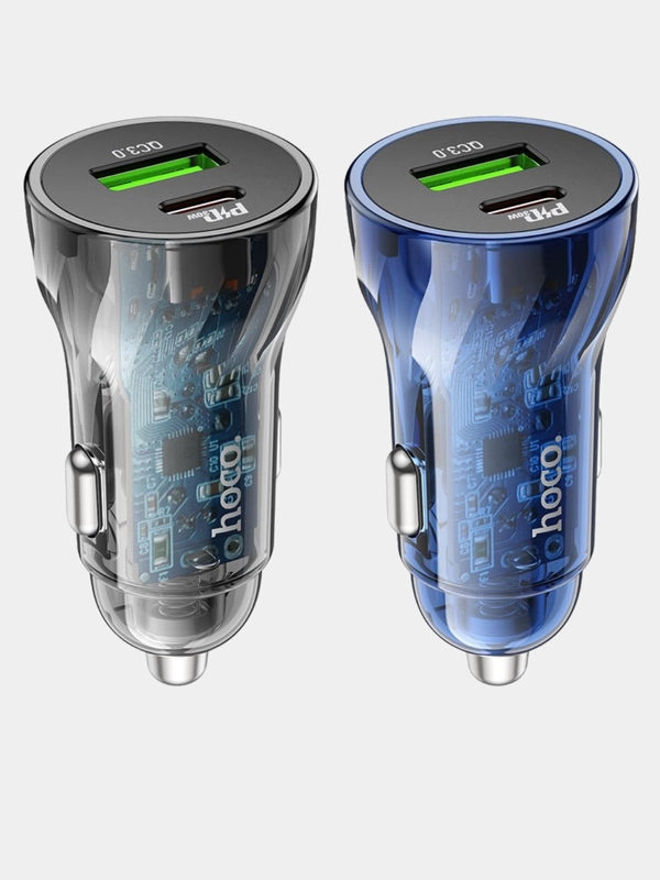 Автомобильное зарядное устройство Hoco Z47A Transparent 1xUSB, 1xUSB-C, 3А, PD30W, QC3.0