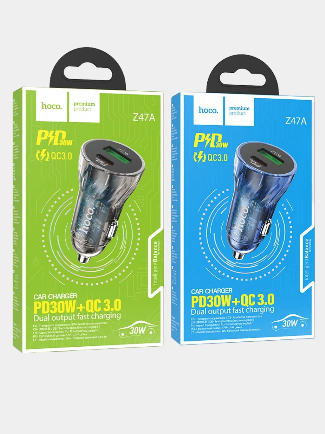 Автомобильное зарядное устройство Hoco Z47A Transparent 1xUSB, 1xUSB-C, 3А, PD30W, QC3.0