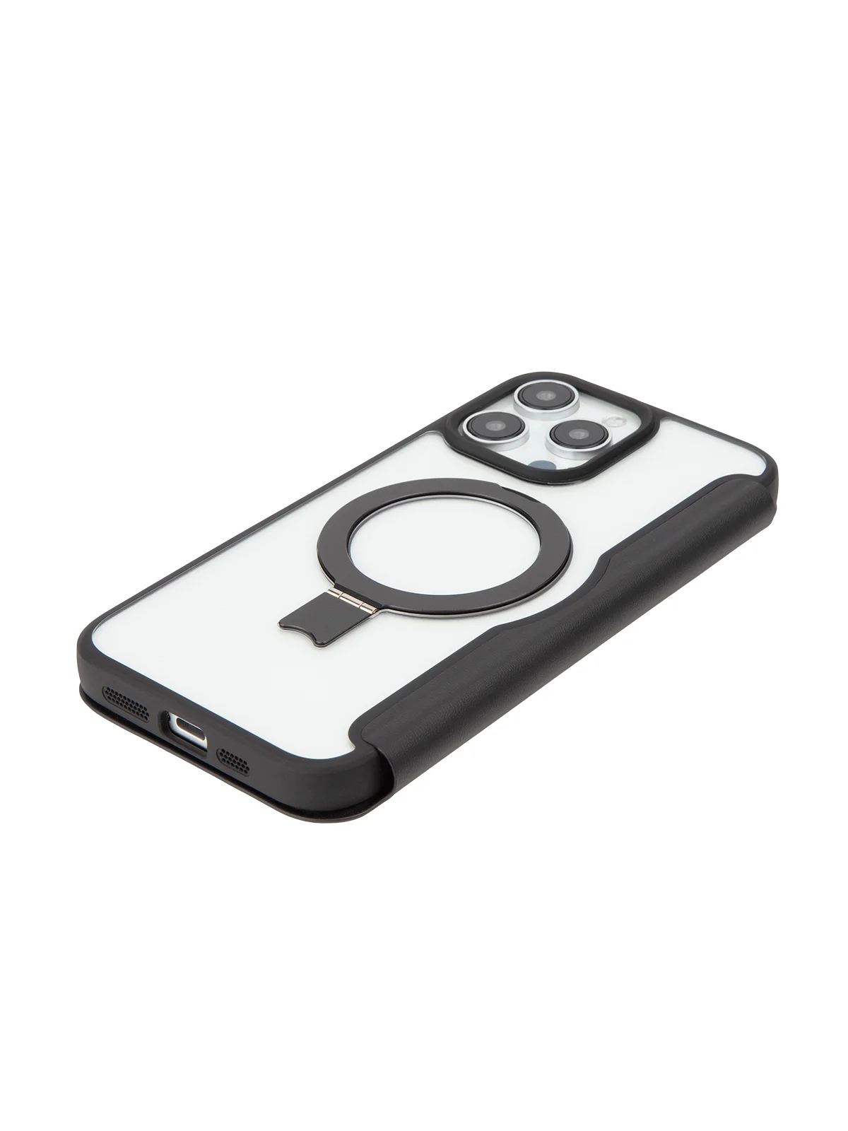 Черный чехол-книжка MagSafe для iPhone 15, 15 Pro, 15 Pro Max, BROSCORP, из экокожи, пластик, силикон