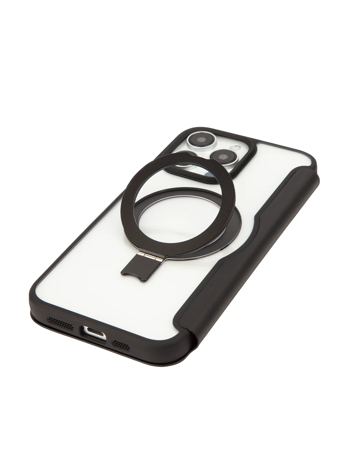Черный чехол-книжка MagSafe для iPhone 15, 15 Pro, 15 Pro Max, BROSCORP, из экокожи, пластик, силикон