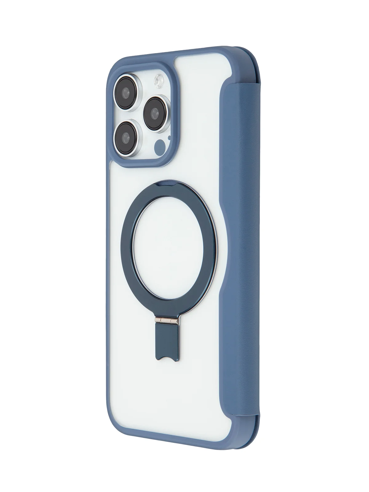 Синий чехол-книжка MagSafe для iPhone 15, 15 Pro, 15 Pro Max, BROSCORP, из экокожи, пластик, силикон