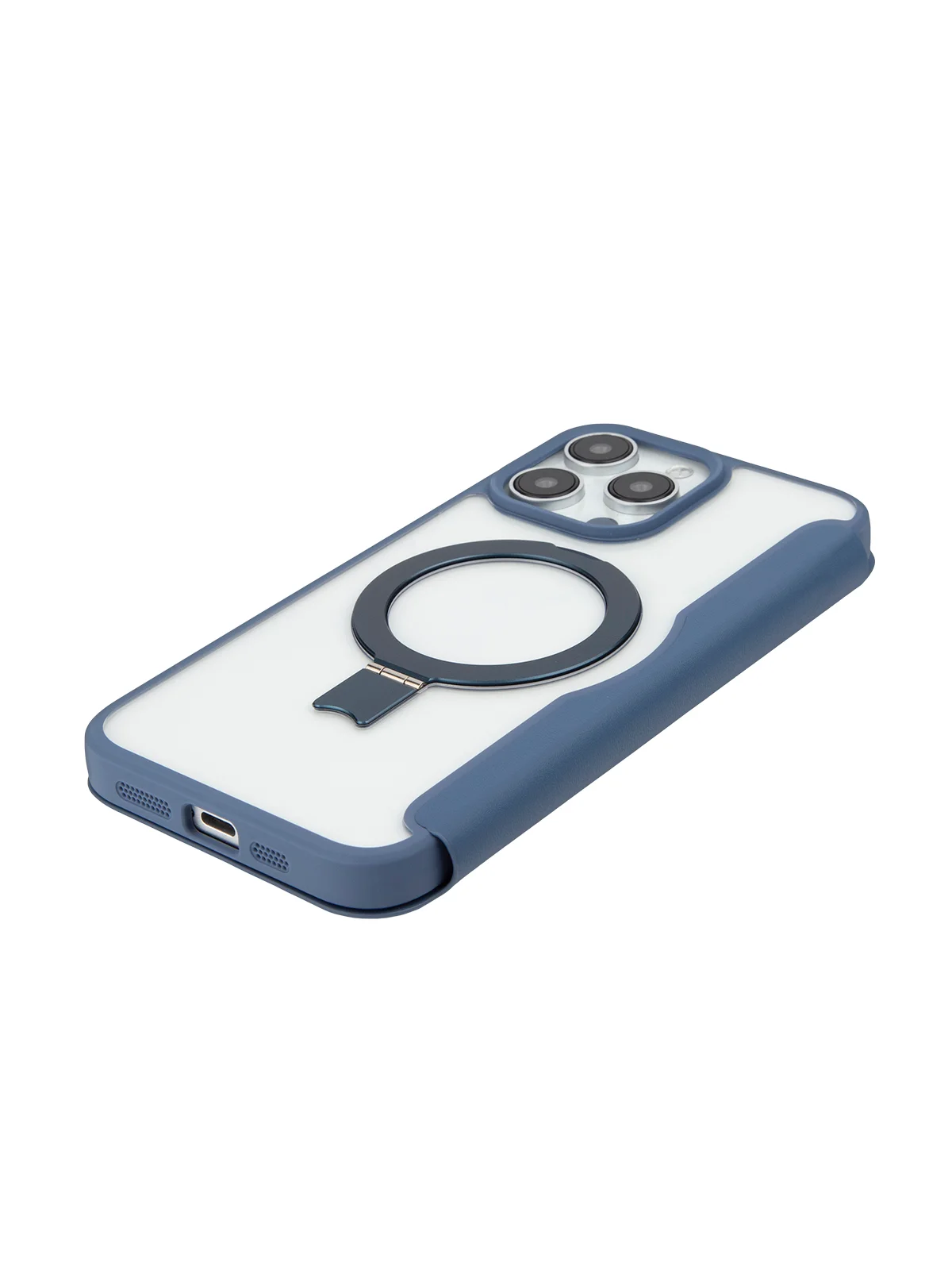 Синий чехол-книжка MagSafe для iPhone 15, 15 Pro, 15 Pro Max, BROSCORP, из экокожи, пластик, силикон