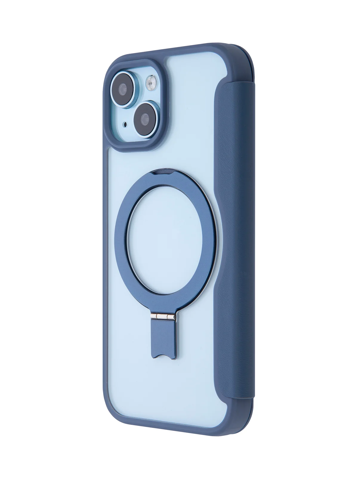 Синий чехол-книжка MagSafe для iPhone 15, 15 Pro, 15 Pro Max, BROSCORP, из экокожи, пластик, силикон