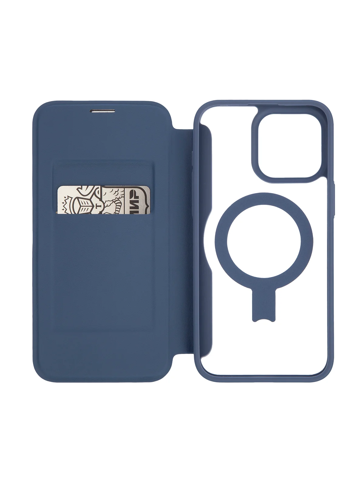 Синий чехол-книжка MagSafe для iPhone 15, 15 Pro, 15 Pro Max, BROSCORP, из экокожи, пластик, силикон