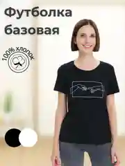 Черный базовая футболка черная женская SAYME с принтом под джинсы, шорты, хлопок 100%