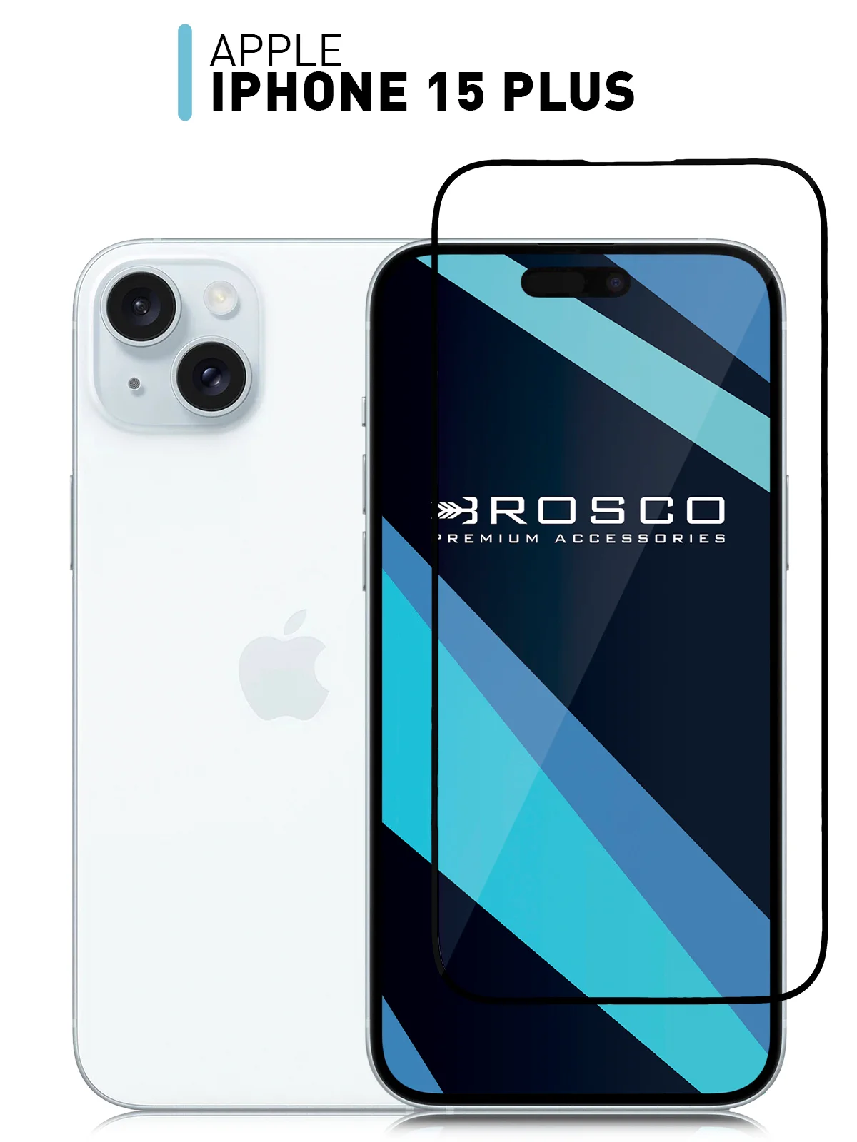 Прозрачный чехол + стекло для iPhone 15 Plus силиконовый ROSCO прозрачный с бортиком- защитой камер