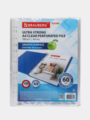 Папки-файлы перфорированные А4 BRAUBERG "ГЛЯНЦЕВЫЕ EXTRA 600", КОМПЛЕКТ 100шт, ПЛОТНЫЕ