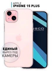 Чехол для iPhone 15 Plus, 15+ силиконовый ROSCO прозрачный с защитой камер и от прилипания